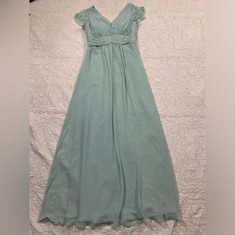 AW BRIDAL Chiffon Bridesmaid Dress w/ Sleeves V-Neck‎ Maxi Dresses Mint Green 6